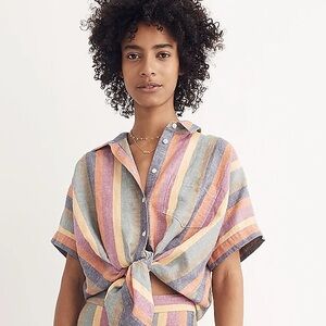 Madewell Courier Linen Shirt in Rainbow Stripe XS